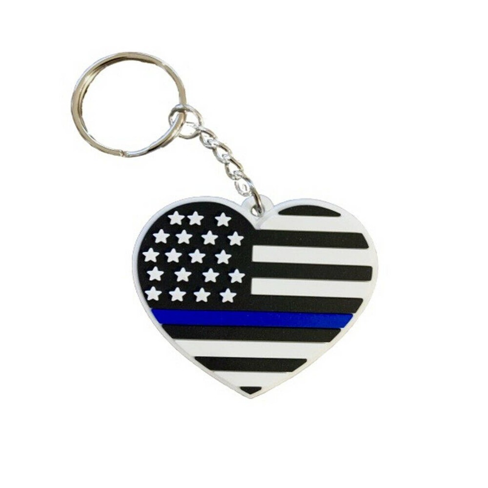 Thin Blue Line USA Flag Heart Key Chain